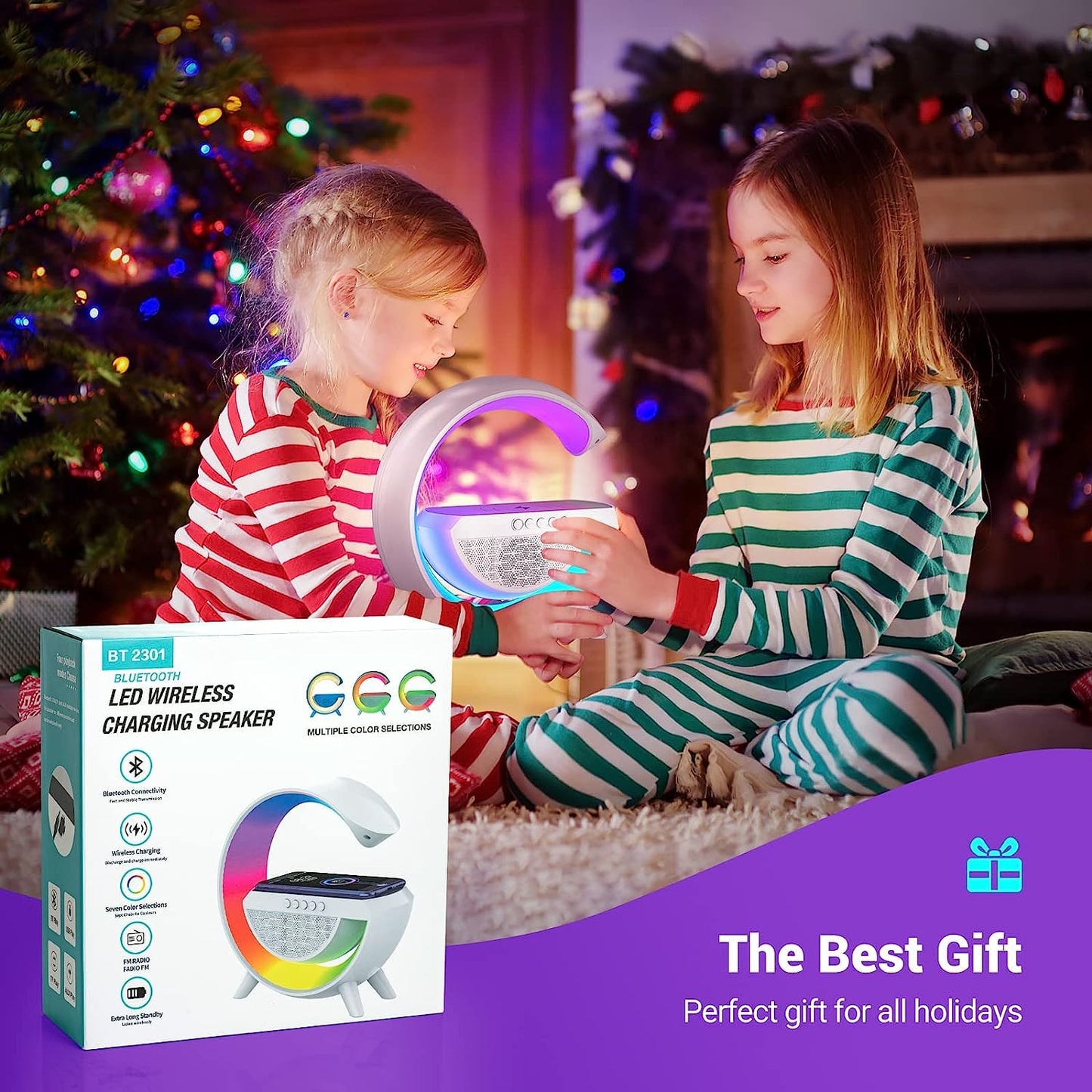 3-in-1 Multi-Function LED Night Lamp with Bluetooth Speaker &amp; Wireless Charging