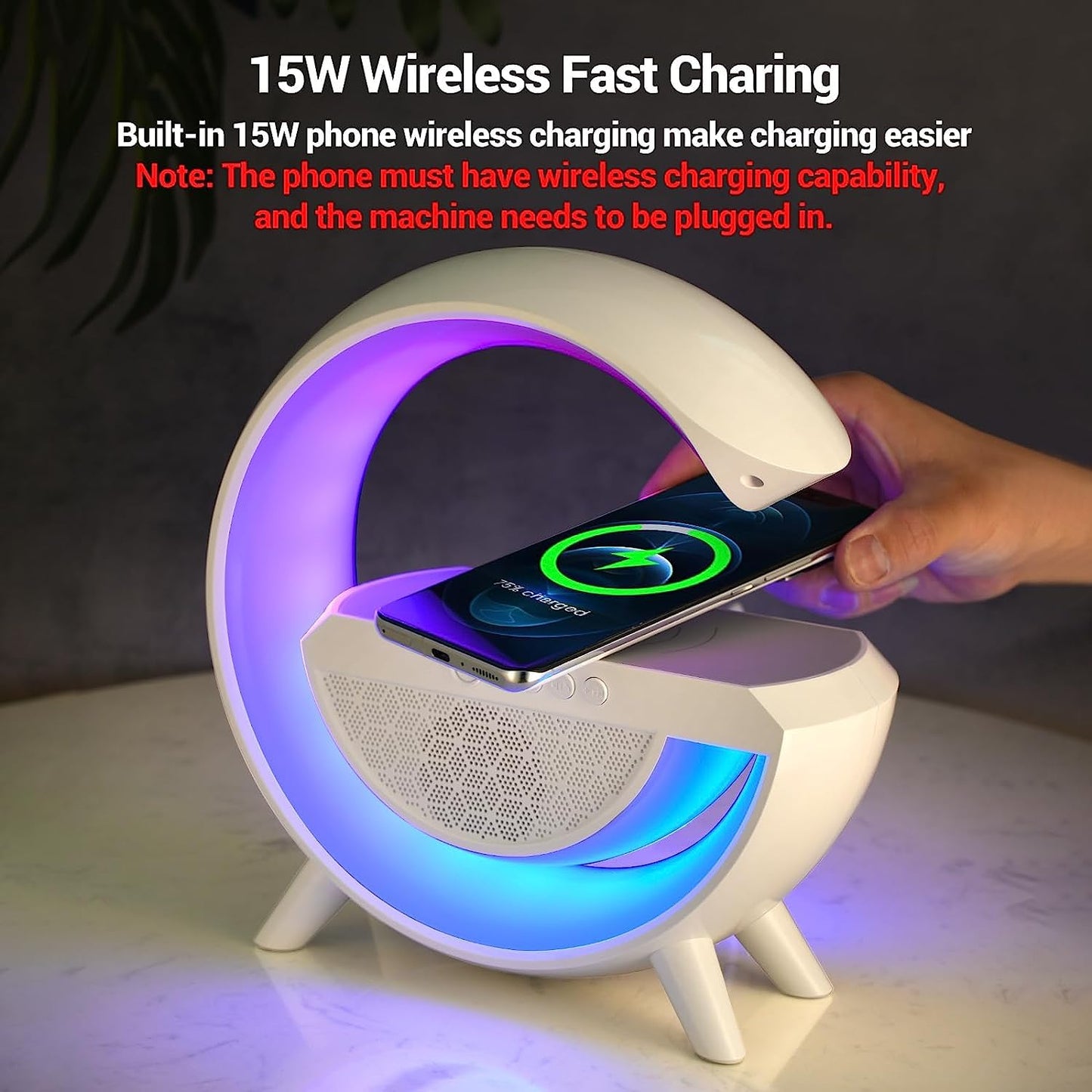 3-in-1 Multi-Function LED Night Lamp with Bluetooth Speaker &amp; Wireless Charging