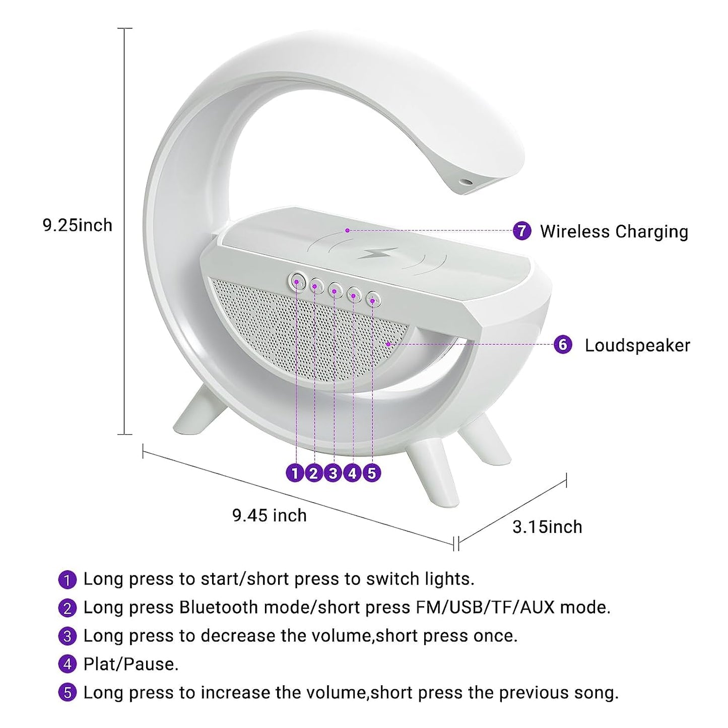 3-in-1 Multi-Function LED Night Lamp with Bluetooth Speaker &amp; Wireless Charging