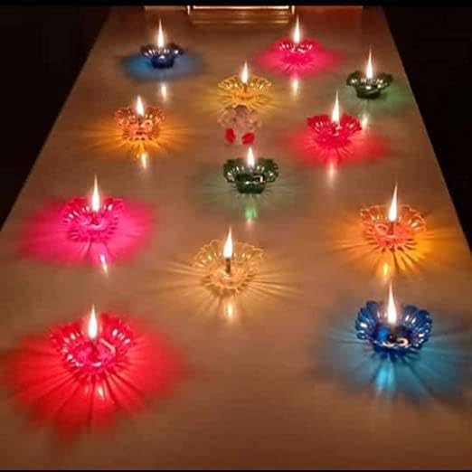 3D Reflection Diya Oil Lamp for Diwali Decoration Items for Home Set of 12