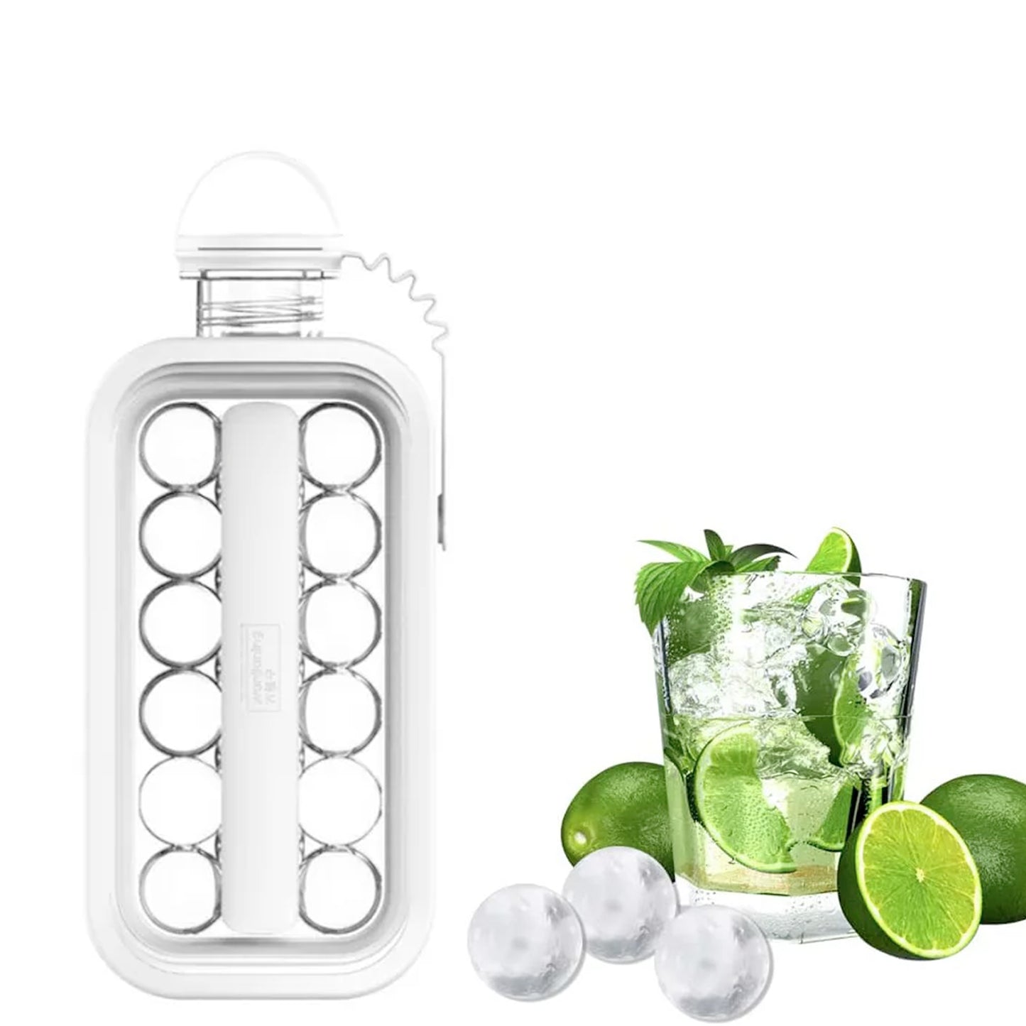 Foldable Ice Cube Mould with Lid | 2-in-1 Ice Tray &amp; Bottle | 14 Ice Balls Maker